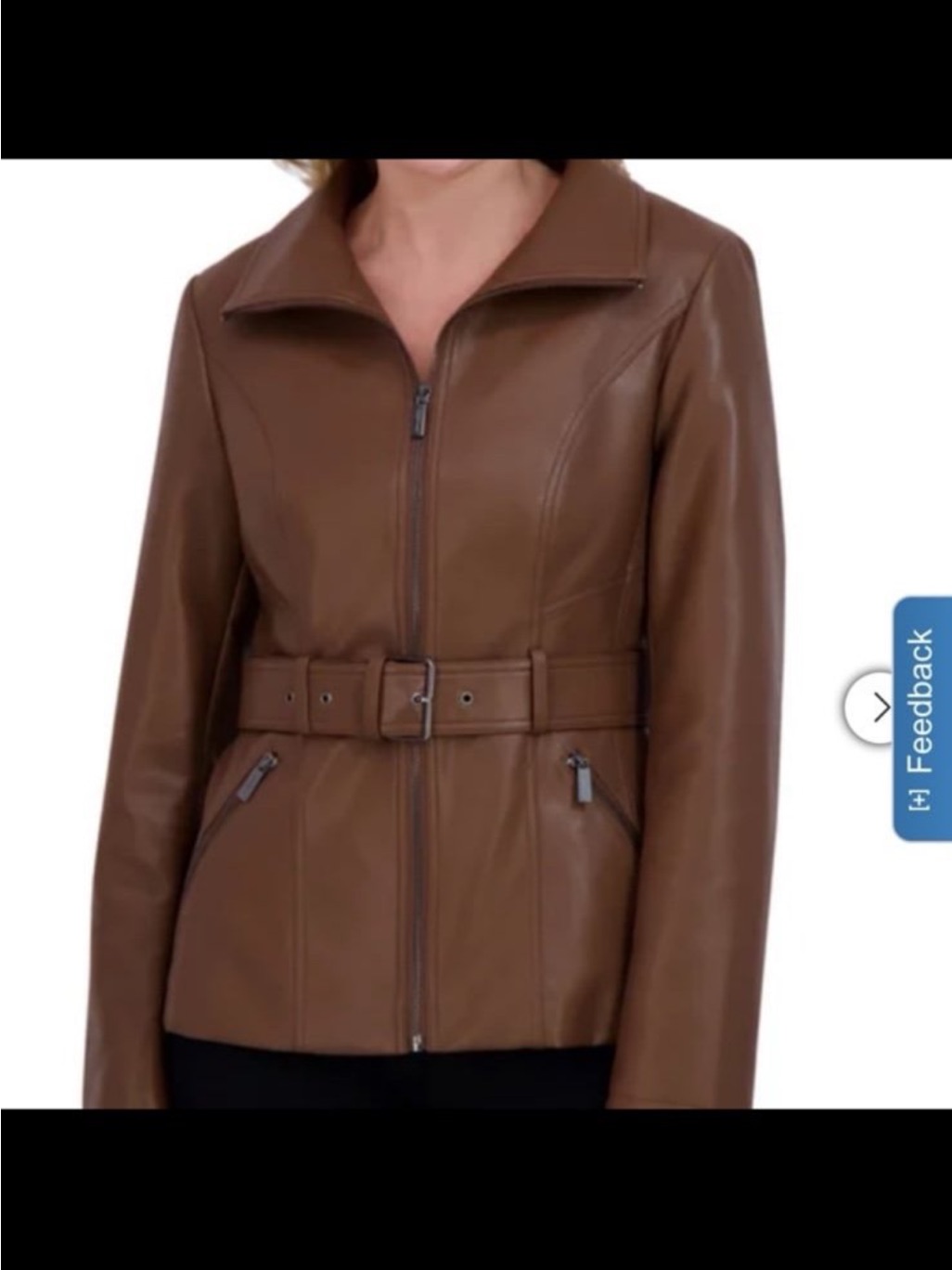 Kenneth Cole Women's Chestnut Brown Belted Leather Jacket